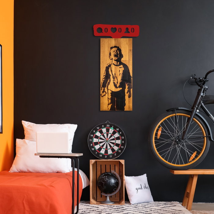 Wallity Accesorio Decorativo de Pared Crying Boys en Madera, Nogal y Rojo, 36x69cm